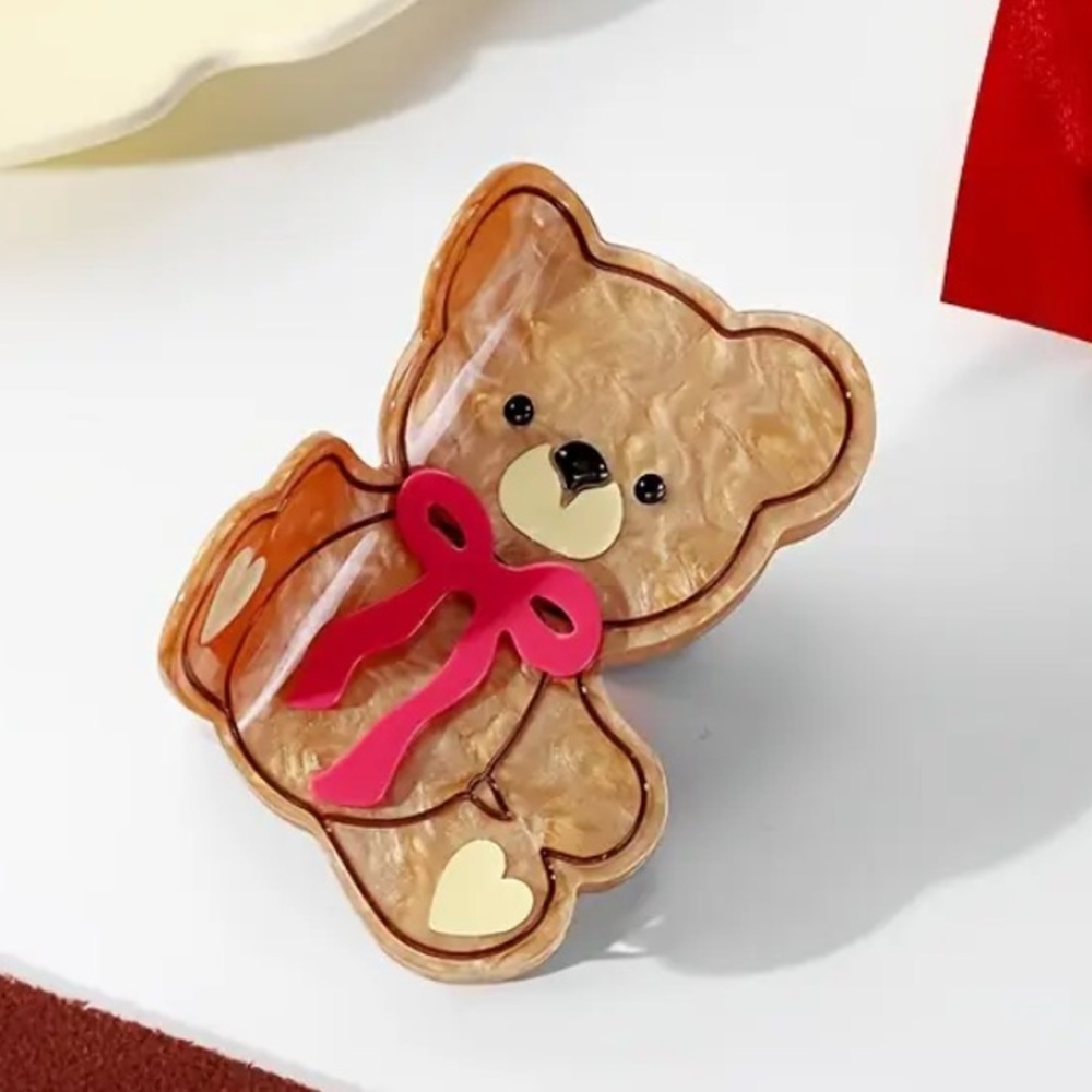 Teddy Bear with Beautiful Pink Bow Hair Claw Clip